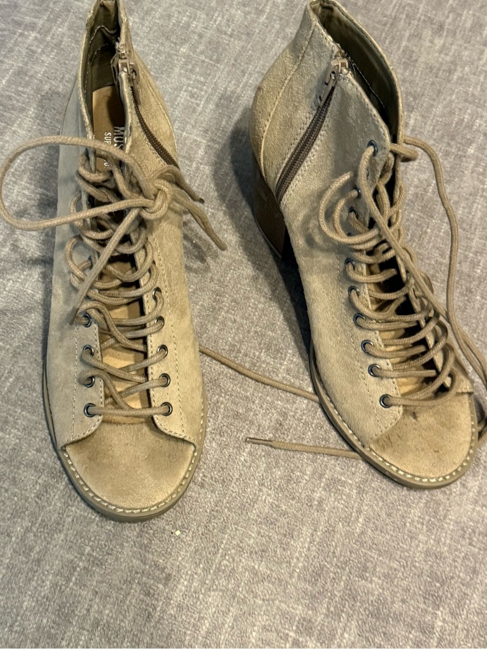 Mossimo Supply Co. Taupe Suede Lace-Up Peep-Toe Heels